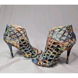 Women's Zigisoho Duran Zip Up Open Toe Stiletto Heeled Strappy Pumps Size 6.5